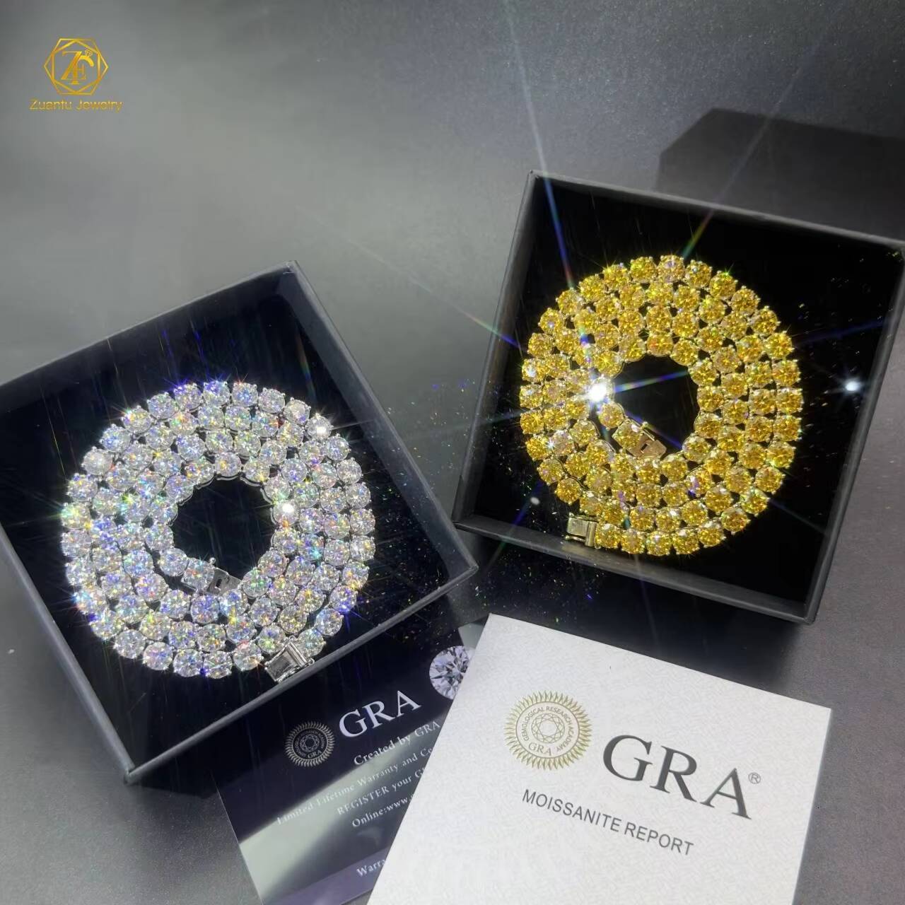 Moissanite Diamond Tennis Chain Bracelet Necklace Factory Wholesale Iced Out 925 Yellow 3mm 4mm 5mm 6mm 8mm Custom 10K 14K Gold