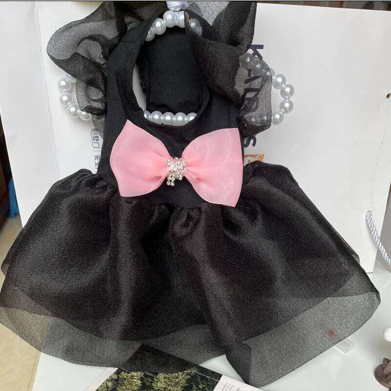 Cat Dog Summer Pink Bow Bubble Skirt Black Puff Sleeve Princess Dress Small and Medium-sized Pet Clothing H260129
