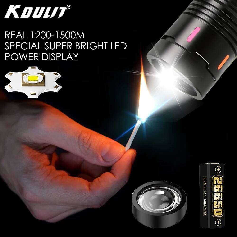 High Power LED Flashlight Type-c Rechargeable Zoom Tactical Torch Waterproof Outdoor Camping Emergency Lantern Can Light A Flame H260131