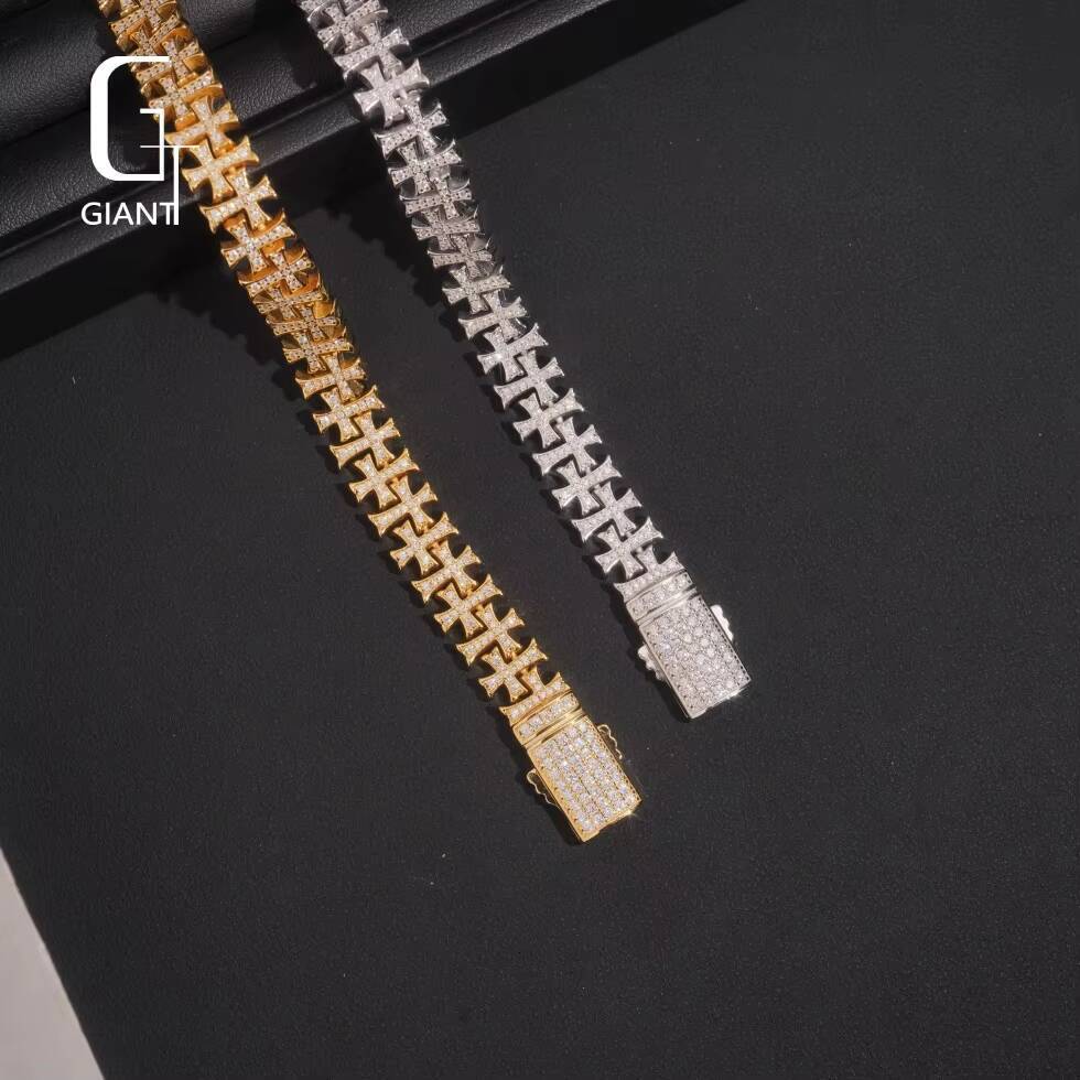 Luxury Moissanite Cross Bracelet Tennis with Men Past Diamond Tester Bangle Hip Hop 925 Sterling Silver VVS Moissanite Bracelet