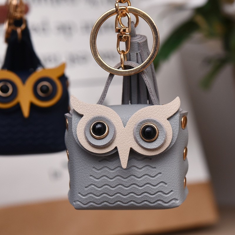 Purse Mini Owl Keychain Leather Keychain Cute Tassel Pendant for Women Bag Charm Car Key Accessory Fashion birthday gift Small Gift
