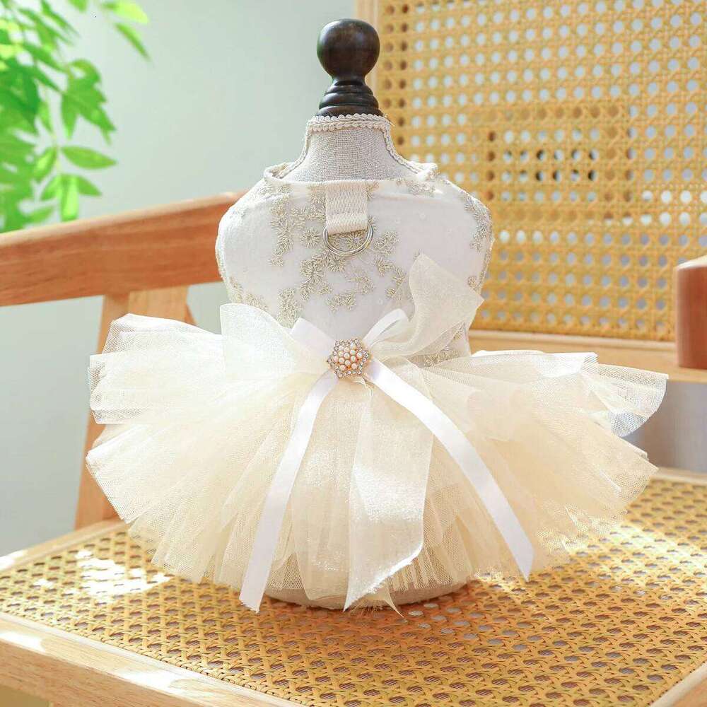 Princess Pet Clothes Cute Fashion Elegant Dog Dress Lace Bow Puff Chiffon Skirt Formal Wedding Outfit for Small Dogs And Cats H260130