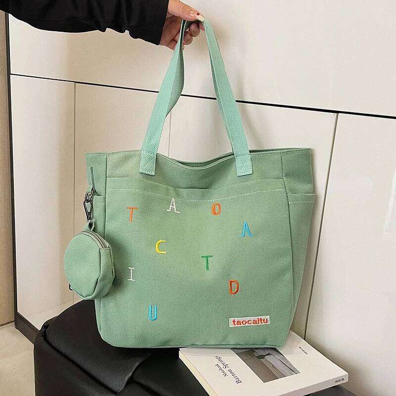 Canvas bag - Women's 2025 model, large capacity, simple design, hand-held, shoulder bag, casual travel, letter-shaped, offi