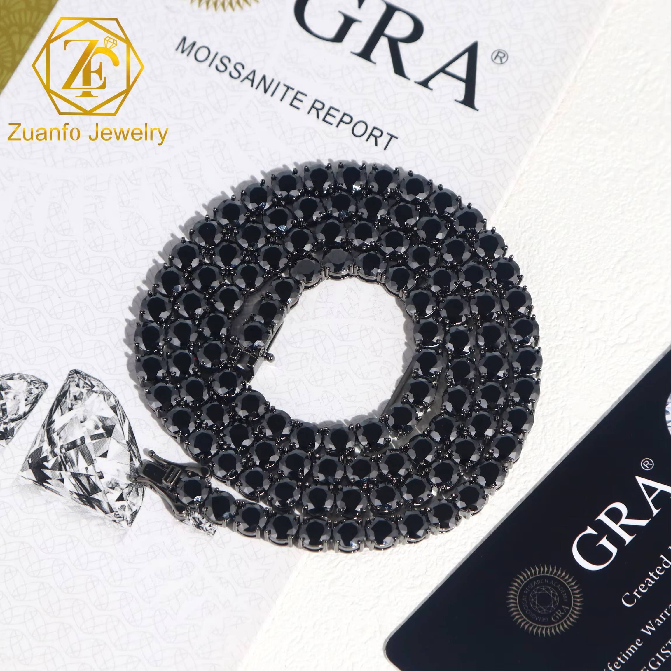 High Quality Black Moissanite Diamond Necklace Elegant Cuban Link Tennis Chain 3mm-65mm Sizes 925 Black Moissanite Necklaces