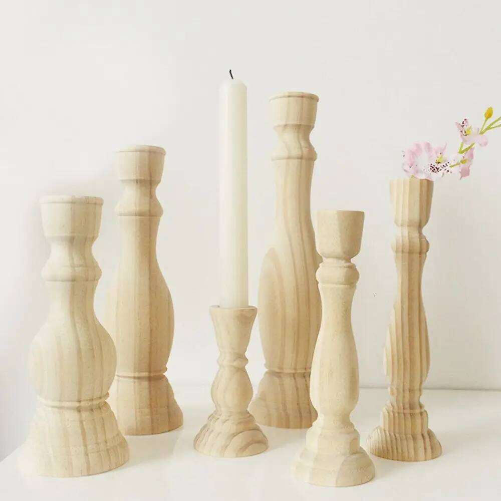 Rustic Wood Decorations Retro For Party Home Wedding Unpainted Candlesticks Holders Candelabros Candle Stand Y260131