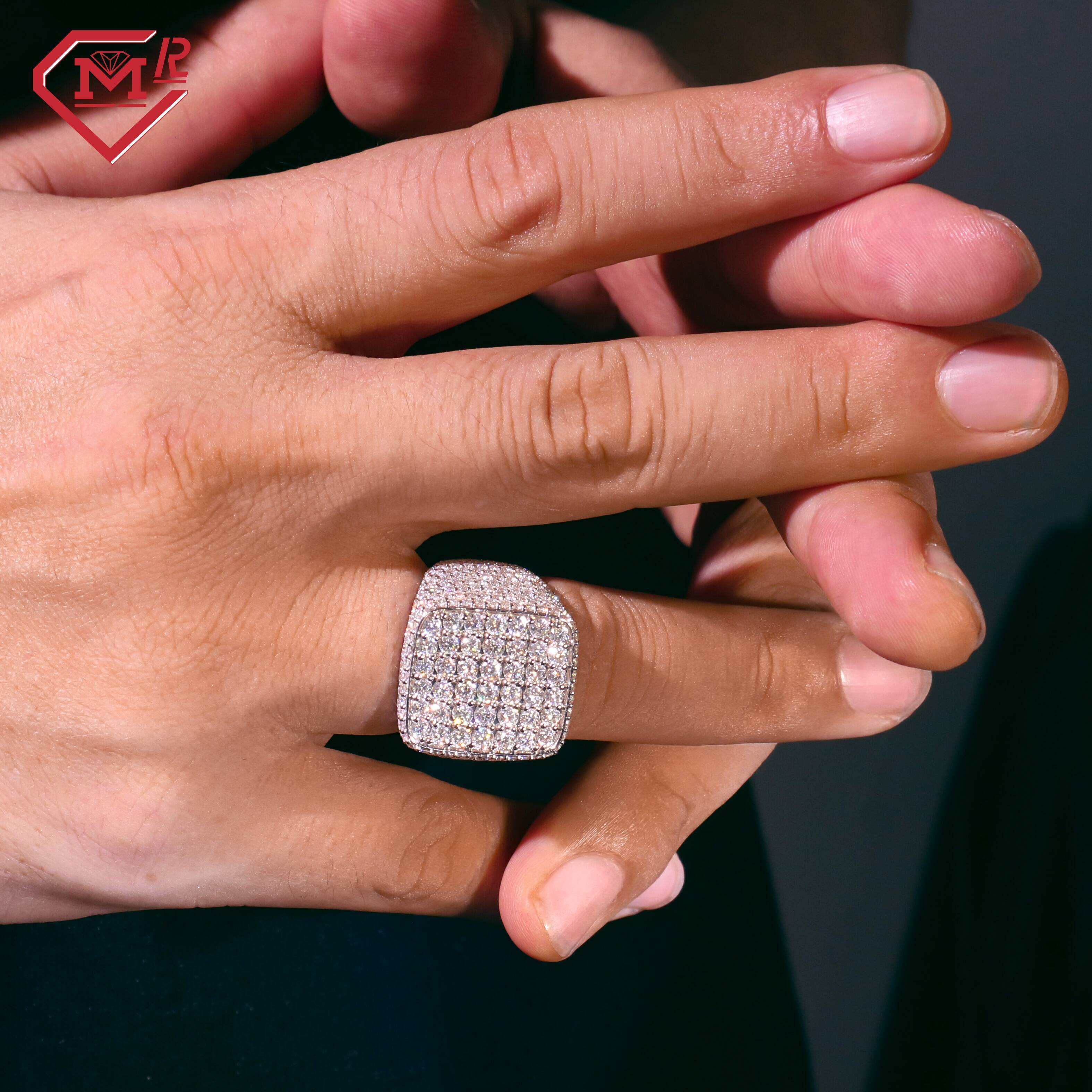 Custom Moissanite Ring Men Super Sparkling S925 Rappers Prong Setting Hiphop Iced Out Moissanite Ring