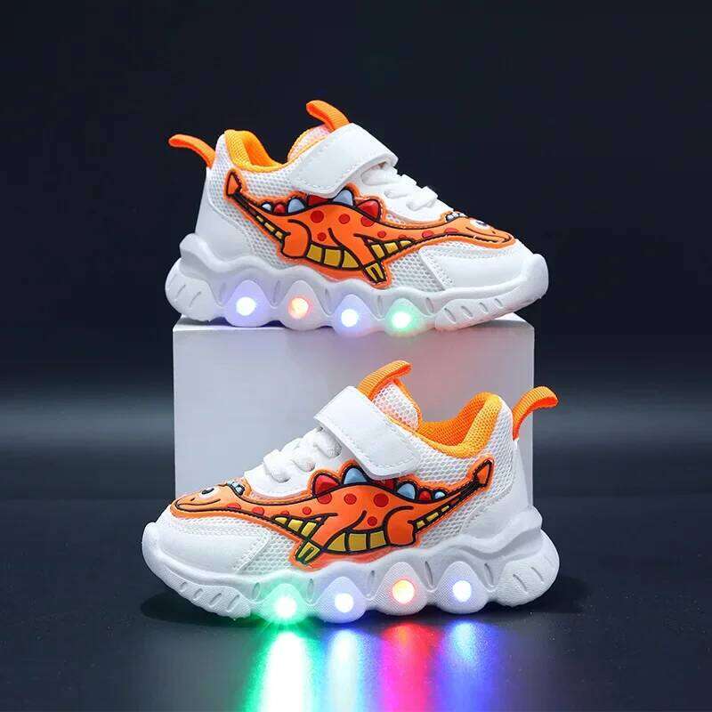 Tennis LED Children Trainer Cartoon Casual Sneaker Boy Kid for Girl Mesh Breathable Baby Illuminated Shoe Y260128