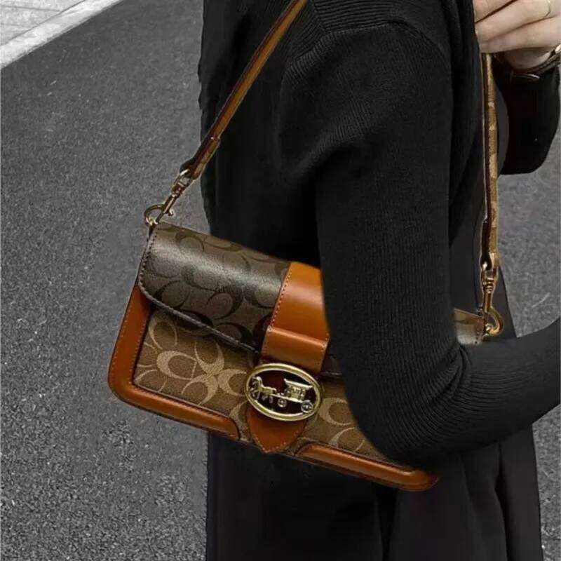 Women's 2025 New Retro Small Square Bag High end Light Luxury Print Contrast Color Minimalist Fashion One Shoulder Crossbody