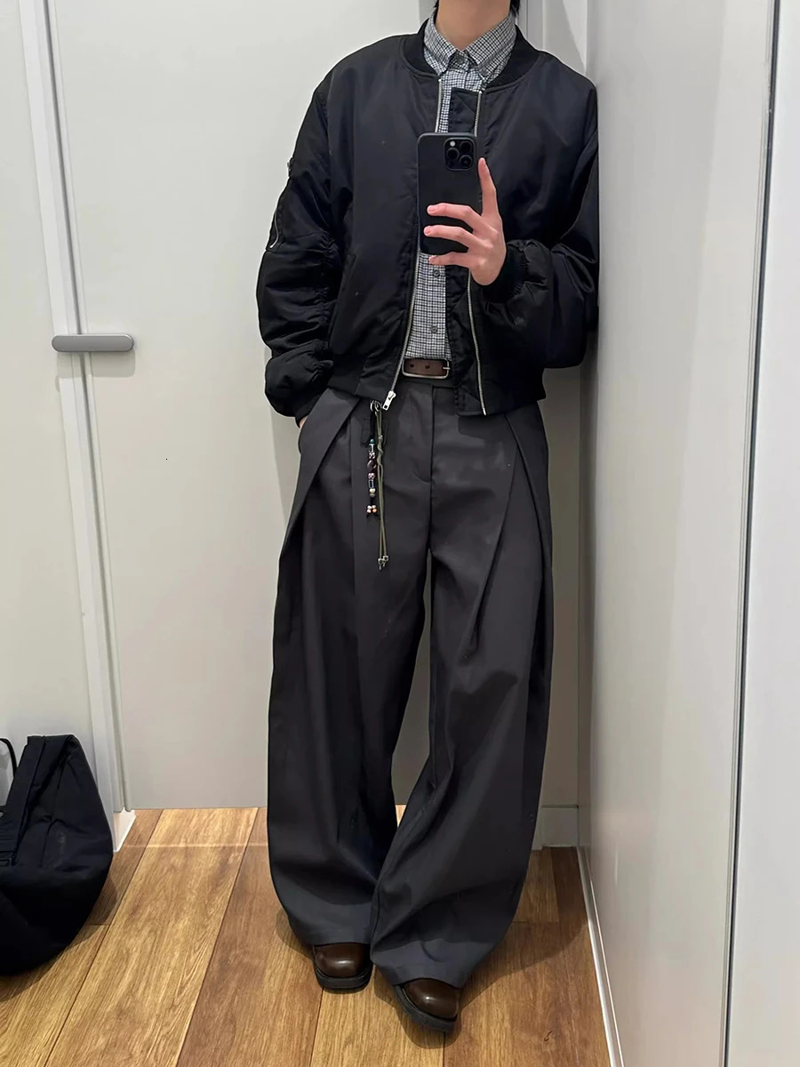 ReddaChic Office Work Black Dress Pants Casual Plain Cleanfit Pleated Wide Leg Low Waist Suit Trousers Minimalist Men Clothes 260120