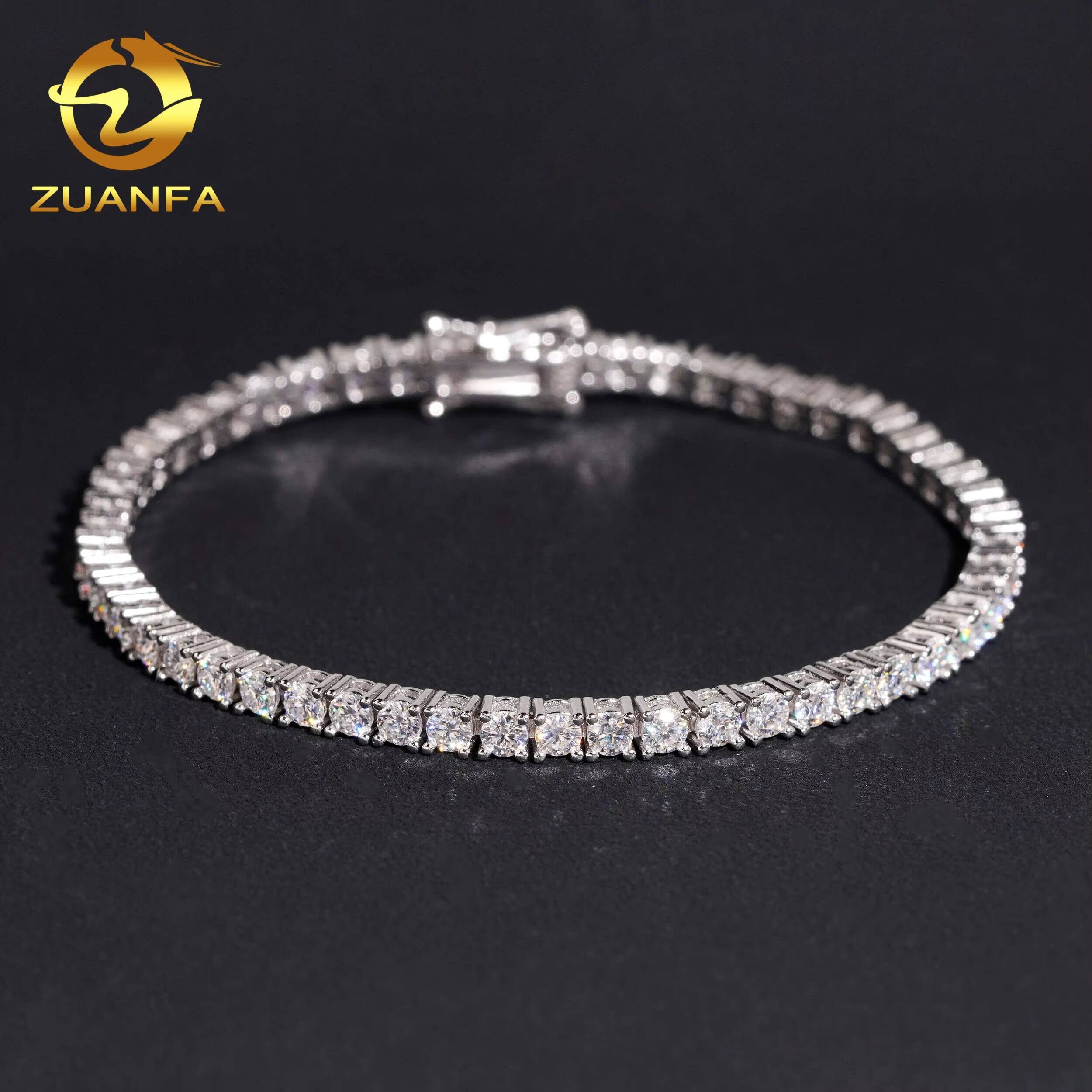 IGI Certificated Unisex Iced Out Solid Silver VVS Lab Diamond Tennis Bracelet 3MM 10 Pointer