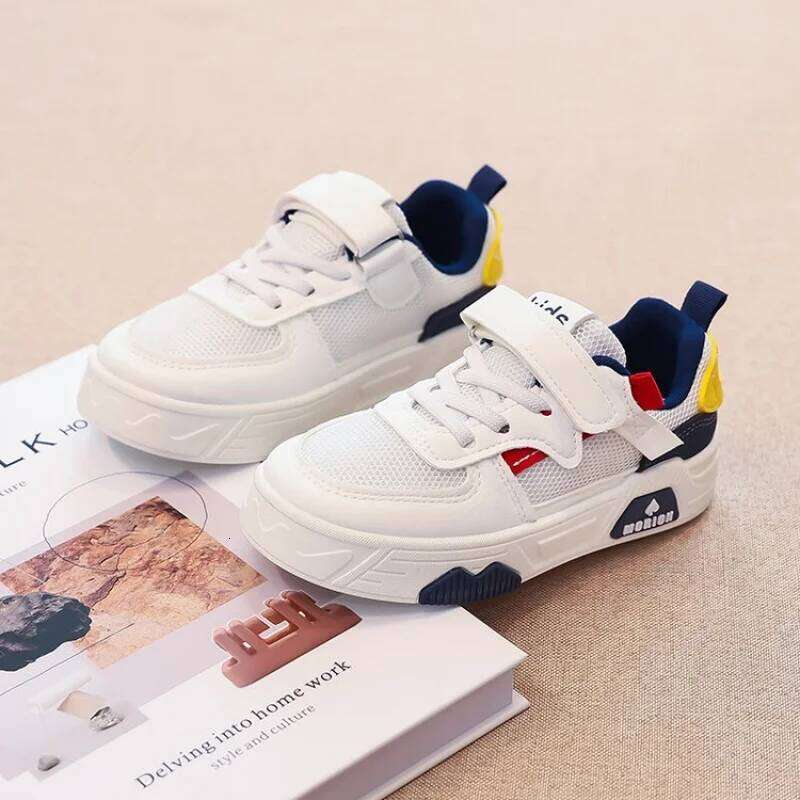 2025 Spring/Autumn Kids Breathable Patchwork Sneakers Leather & Mesh Upper, Anti-Slip Sole, Casual Shoes for Boys and Girls Y260128
