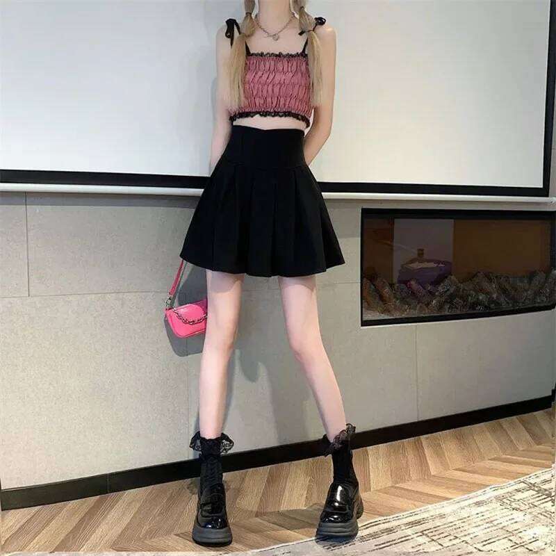 Lucyever Fashion Women Zipper High Waist Mini Korean Style Anti-Glare Pleated Skirt Female Show Leg Length A-Line Skirts XJ260131