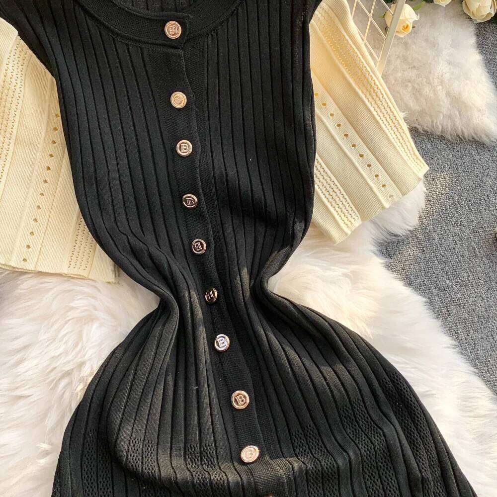 YuooMuoo Women 2025 Spring and Summer Elegant Patchwork One-Piece Knitted Maxi Office Lady Slim Waist Sweater Dress XJ260131