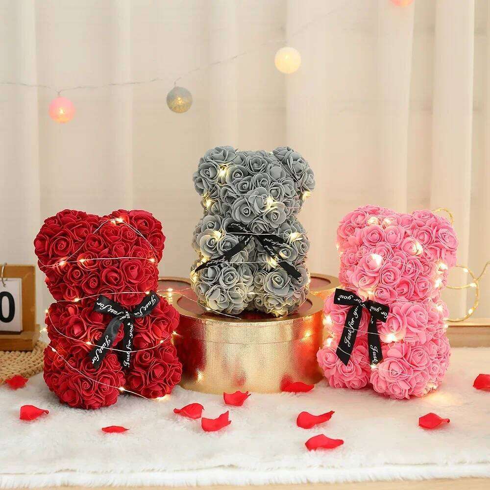 2025 Eternal 25cm Artificial Teddy Rose Flower Bear with Box Girlfriend Women Birthday Wedding Party Decor Romantic Gift Y260131