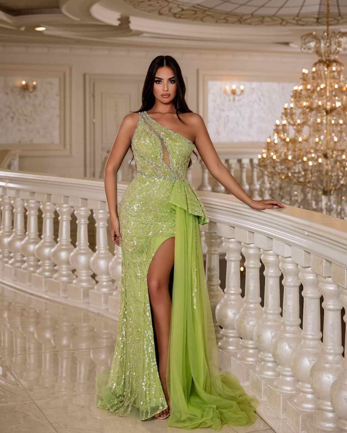 Sexy One Shoulder Sequined Prom Gown Elegant High Side Slit Evening Dresses Floor Length Customized Party Dress