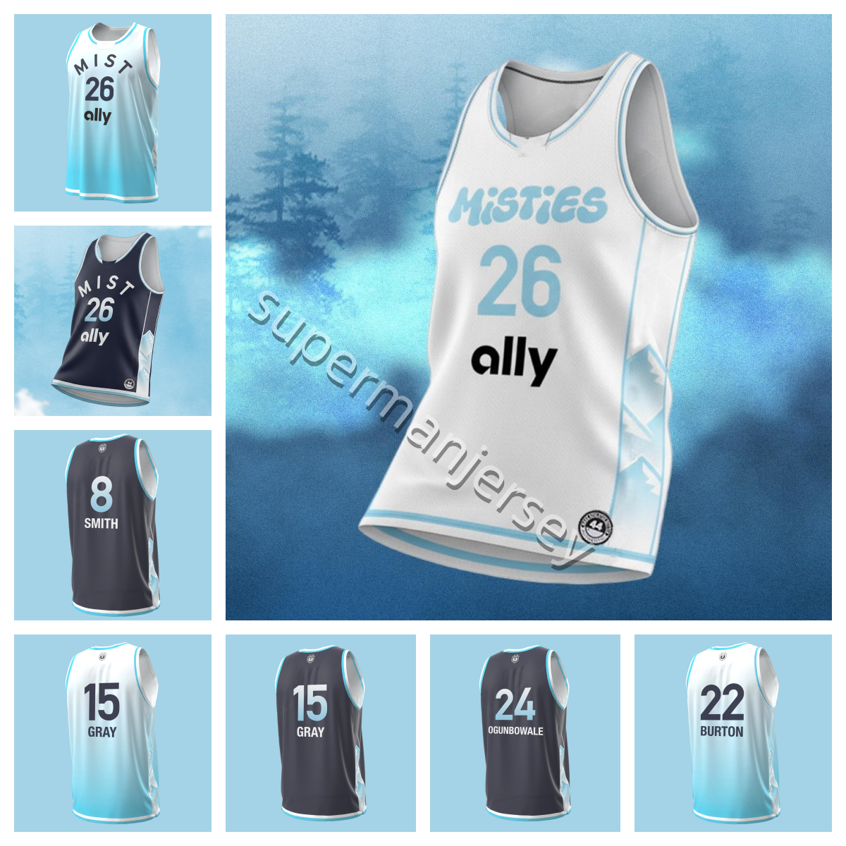 2026 Unrivaled Mist Basketball Jersey Alanna Smith 8 Allisha Gray 15 Arike Ogunbowale 24 Breanna Stewart 30 Li Yueru 28 Veronica Burton 22 Women Men youth S-4XL custom
