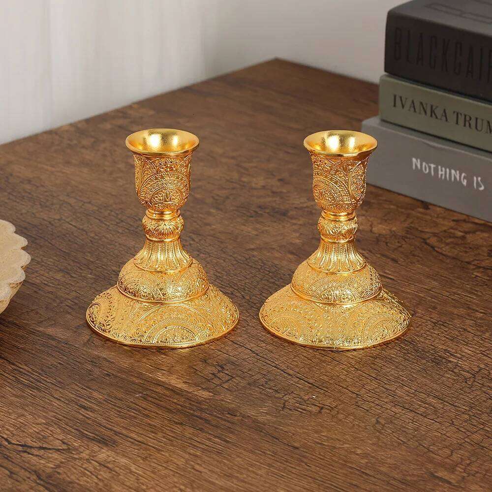 2pc European Style Metal Candlestick Candles Holders Gold Silver Dropshipping Wedding Ramadan Eid Religion Decorations Home Y260131
