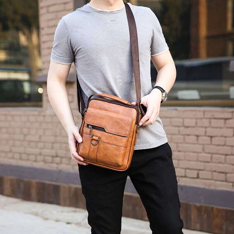 Cross-border business men's single-shoulder bag - large capacity, wear-resistant PU cross-body bag, multi-functional, water-resi