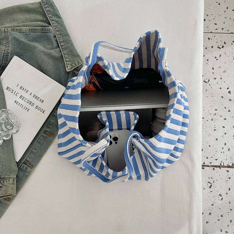 Classic striped handbag, fashionable canvas Korean version crossbody bag, storage bag