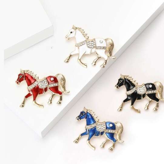 French New Style Creative Alloy Enamel Oil Drop Rhinestone Horse Brooch Exquisite Women's Clothing Accessories Pin Versatile Matching Piece