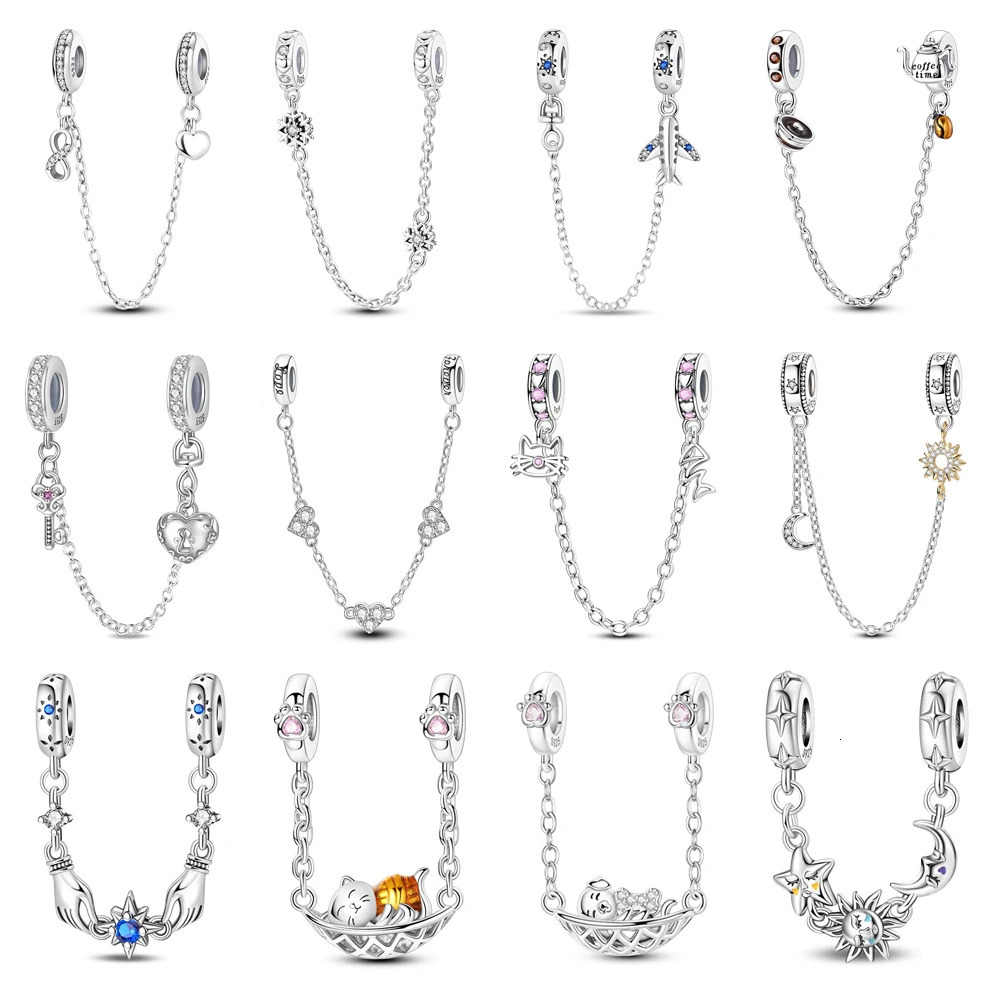 Sparkling 925 Sterling Silver Heart-shaped Infinity Triple Clear Jewel Safety Chain Charm Fits Bracelet Fine Jewelry Gift 260124