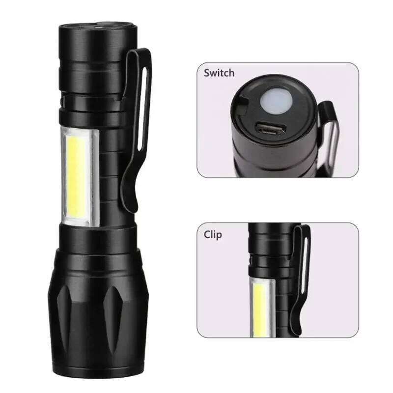 Mini LED COB+XPE Portable Torch USB Charging Camping Lantern Zoomable Focus Light Tactical Flashlight with Pen Clip H260131