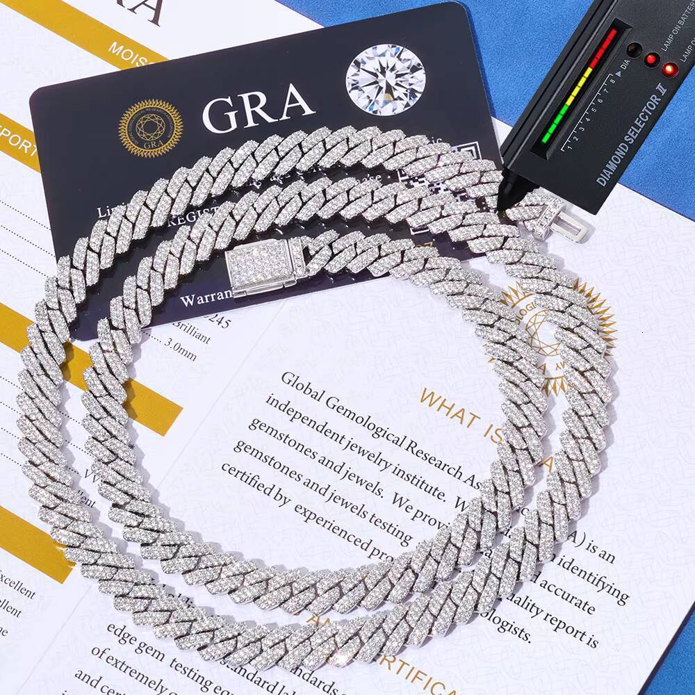 NUOYA Hiphop Hight Quality VVS Moissanite 8mm Flip Button Link Chain Necklace 8mm 925 Silver Cuban Chain Men Jewelry