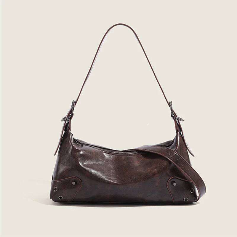 Women Metal Stud Handbag PU Vintage Casual Handbags Large Capacity Soft Leather Armpit Ladies Work Shoulder Bag