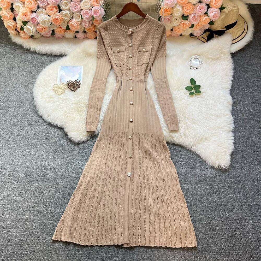 YuooMuoo Women 2025 New Autumn Winter Fashion Long Sleeve Single-breasted A-line Maxi Dress Elegant Office Lady Vestidos XJ260131