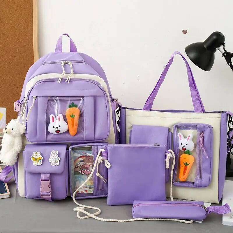 Primary School Students 4 Pieces Set Large Capacity Lightweight Cute Girls Schoolbag