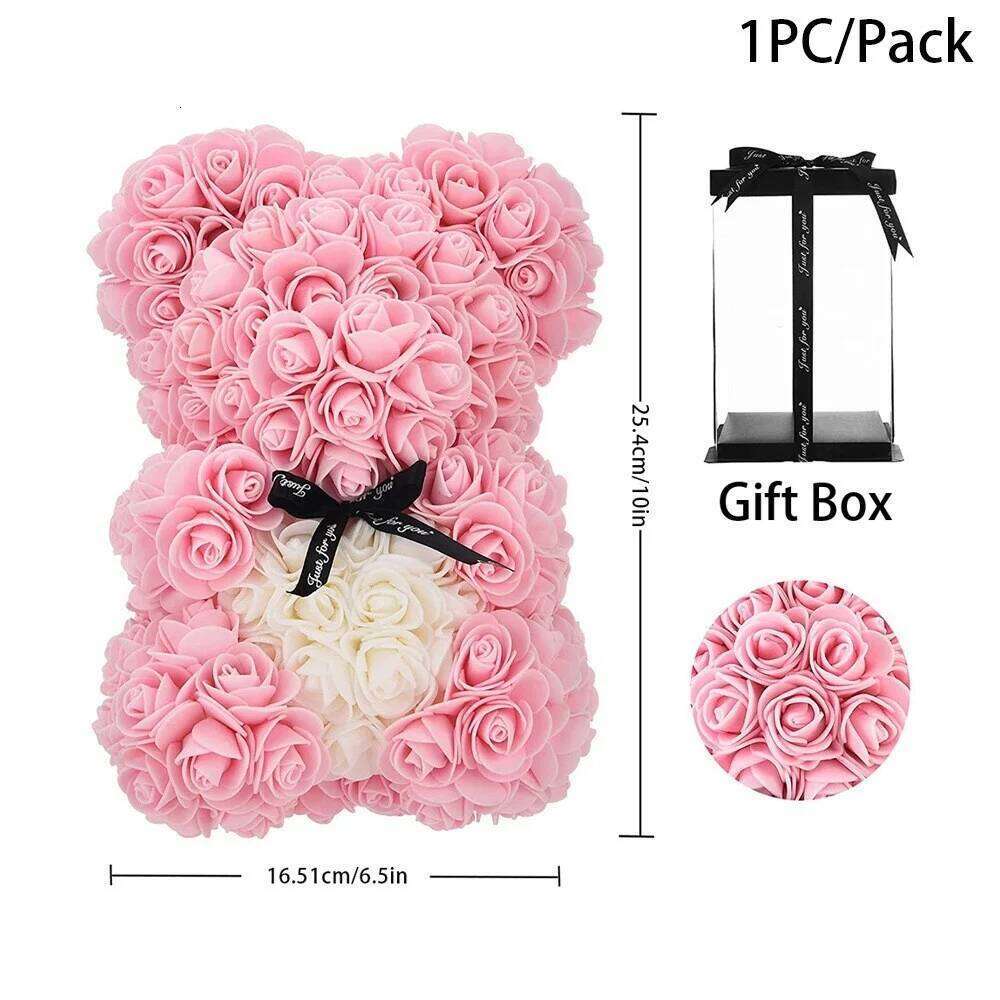 1Pcs 25cm Artificial Foam Rose Flower Teddy Bear Valentines Day Gift Birthday Supplies Wedding Party Decoration Y260131