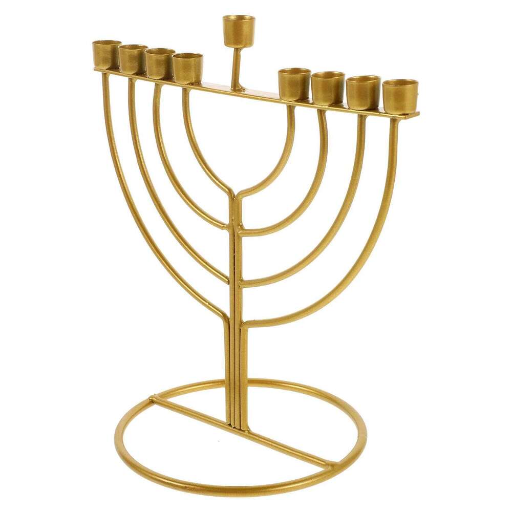 Hanukkah Holder 9-Branch Alloy Metal Candlestick for Pillar Candles Dining Table Decor Jewish Festival Desktop Adornment Y260131