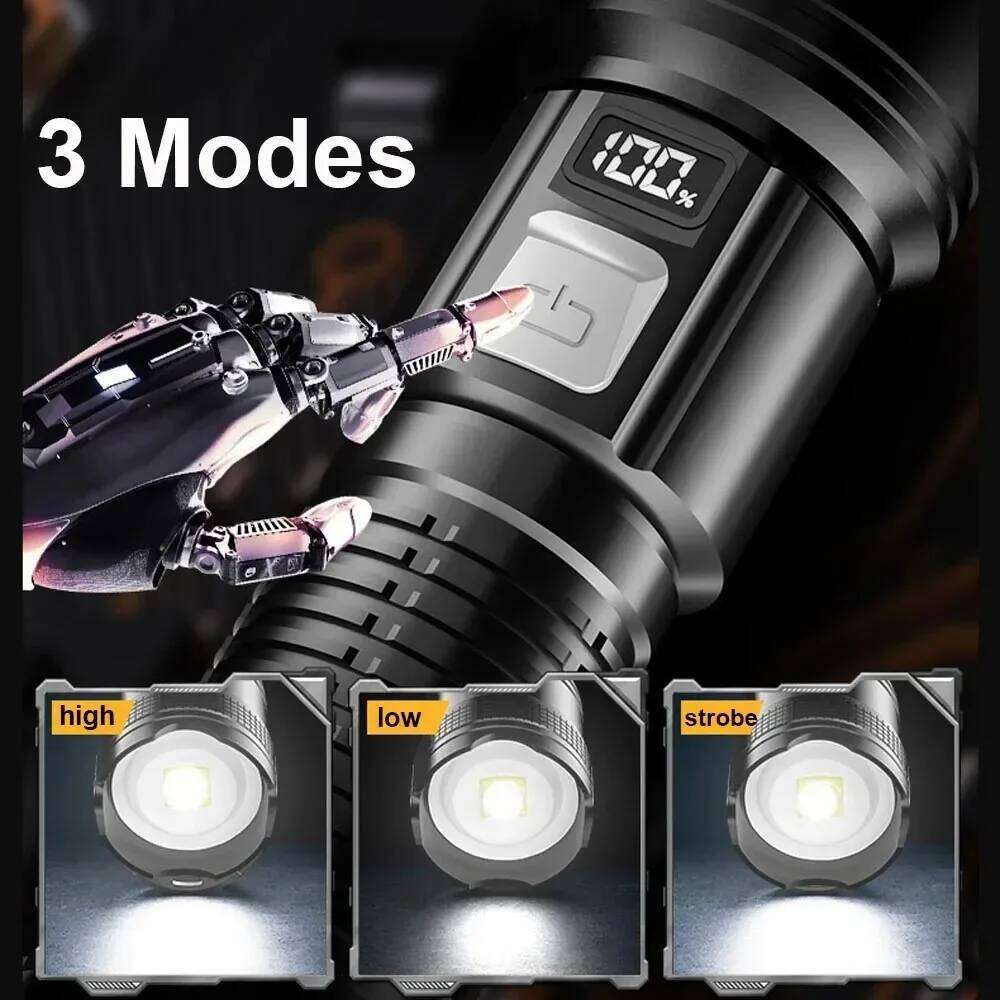High Strong Power Led Flashlights 300000LM Tactical Torch with Display Light USB Charging Camping Fishing Defensa Zoom Lantern H260131