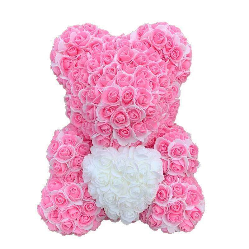 Double Color 25/40cm Teddy Heart Artificial Flower Rose Bear For Women Valentine's Wedding Birthday Christmas Gift Y260131
