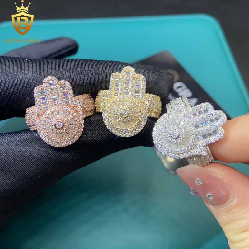 Hot Sale Hip Hop Style 925 Silver Rings Mens Iced Out Moissanite Jewelry High Quality Moissanite Diamond Rings Pass Diamond Test