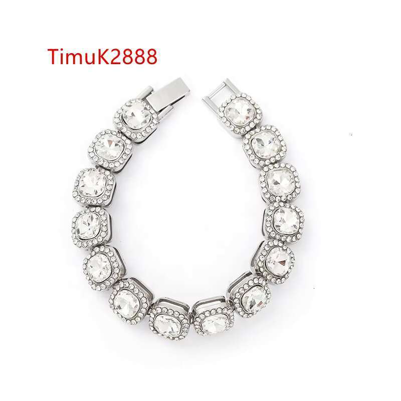 DHcollection Renqing Hot Sell Sier Gold Metal Hip Hop Alloy With Glass 12mm square Cuban Chain Bracelet for Women Men