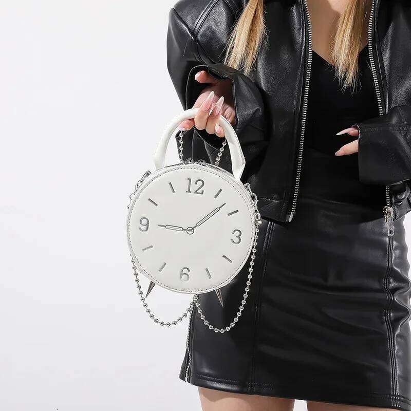 Women's Fashion Cute PU Crossbody Handbag Small round Shoulder Bag with Clock Design XJ260131