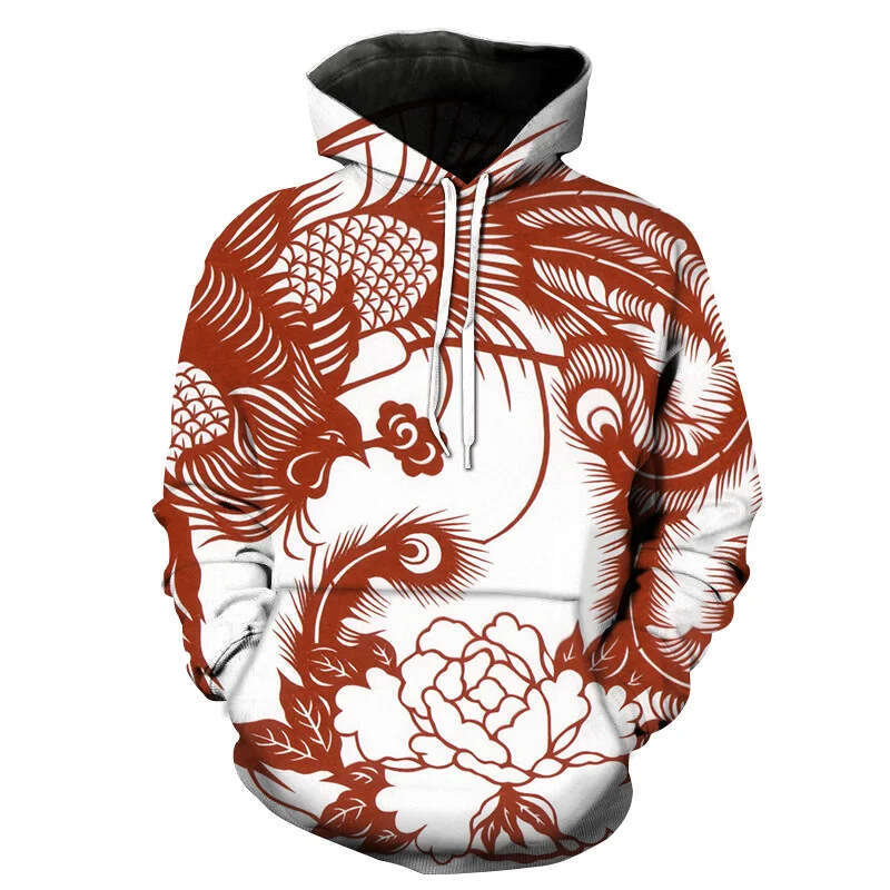 New Autumn And Winter 3D Digital Printed Chinese Auspicious Culture Logo Hoodie Men's Loose Comfortable Casual Luanyun Luanyun
