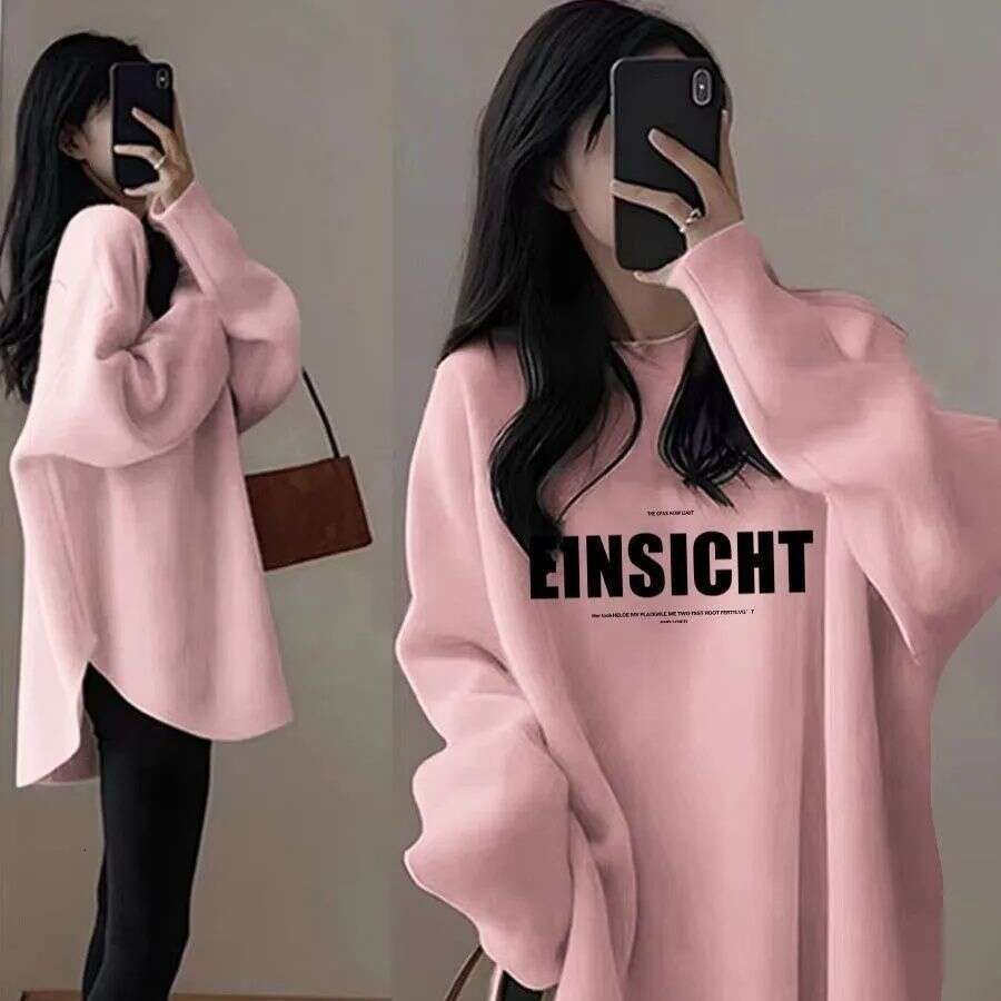 Thickened Thermal Mid-Length Plus Size Long Sleeve T-Shirt Women Loose Fit Base Shirt For Autumn And Winter