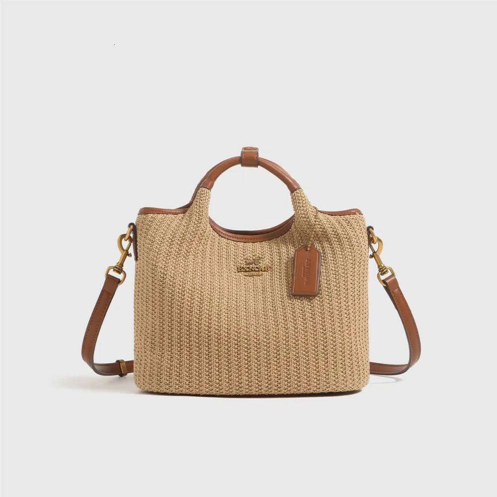 2025 Summer New Bucket Fashionable Retro Women's Versatile Large Capacity Straw Woven Bag Single Shoulder Cross