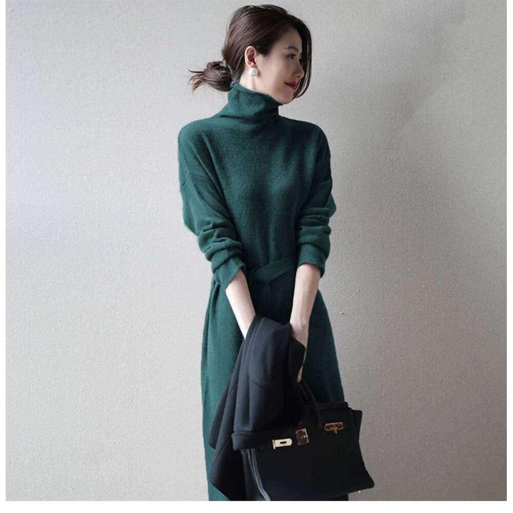 Turtleneck Knit Bottoming Dress Women's Spring And Autumn Coat New Temperament Knee-Length Sweater Long Skirt XJ260131