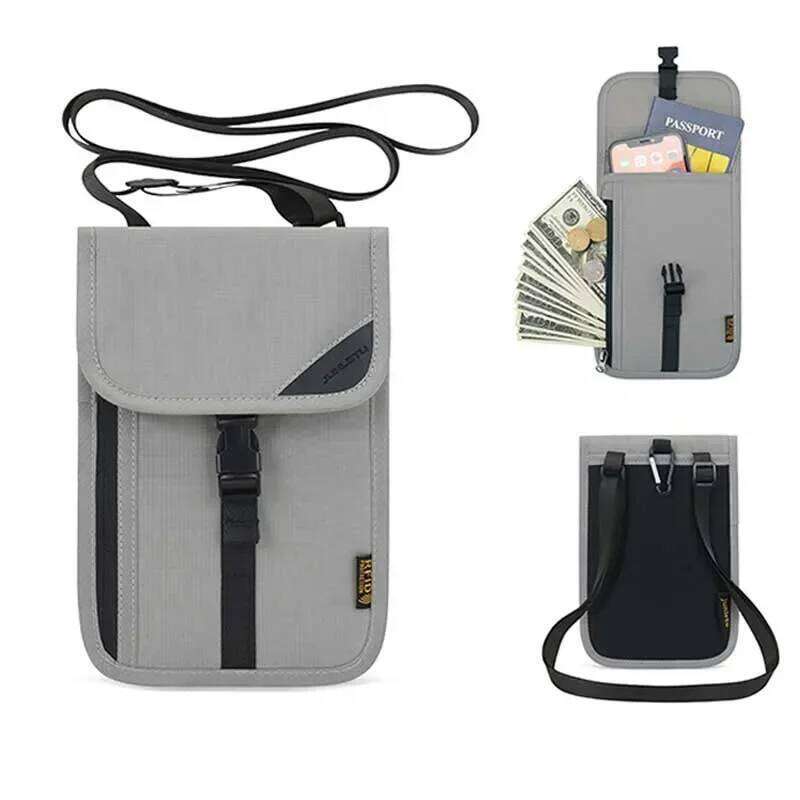 RFID Multifunction Anti-theft Wallet Hidden Neck Pouch Passport Cover Cards ID Card Holder for Men Women Travel