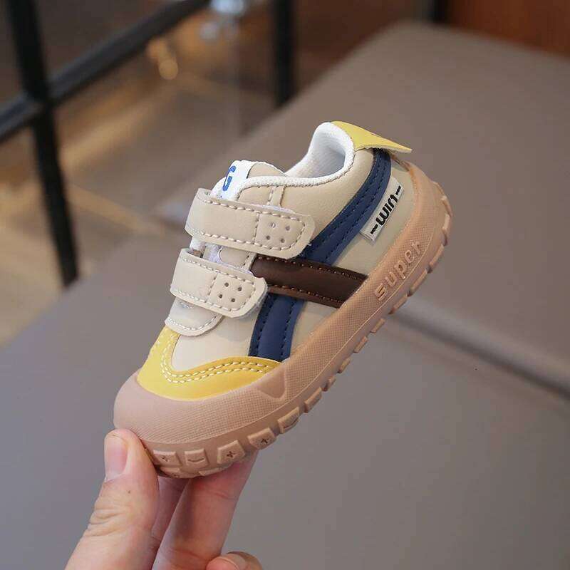 Children's Casual Sneakers Size 16-26 Khaki Leather Boys Girls Walking Spring and Autumn Beige Black Kids Board Shoes Y260128