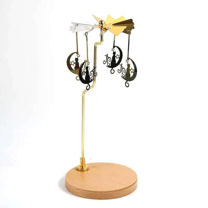 Home Rotating Candle Holder with Wooden Bottom Magnetic Transit Windmill Walking Carousel Horse Lamp Sitting Tray Xmas Snowflake Y260131