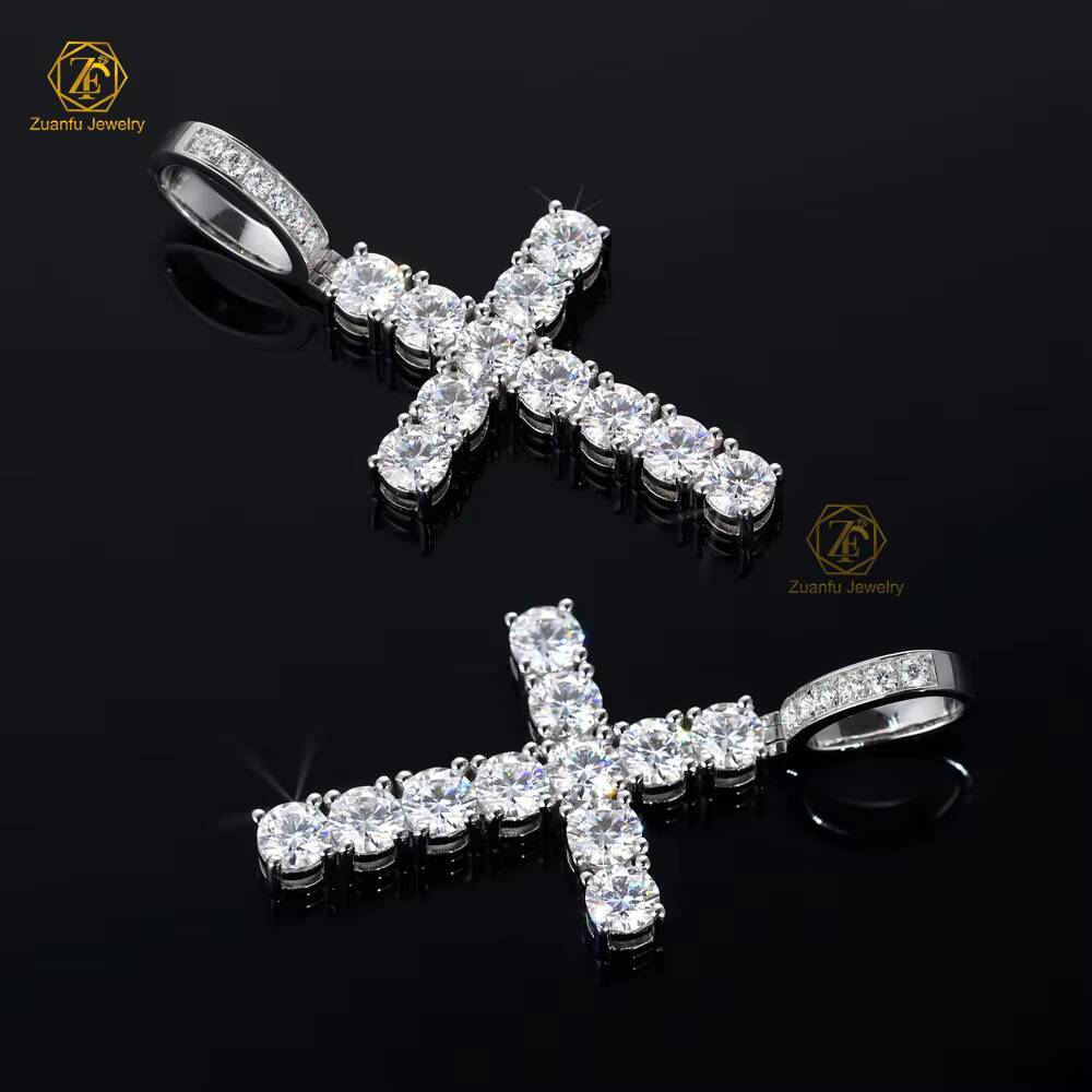 RTS 925 Sterling Silver VVS Moissanite Cross Pendant with 5mm Round Brilliant Cut Diamond GRA for Necklace