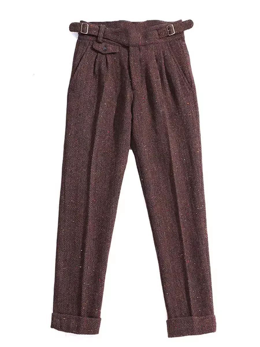 2025 Autumn Winter Men Retro Fashion Pockets Wool Pant Mens Long Woolen Straight Trousers Male Loose Thick Warm Pants F327 260120