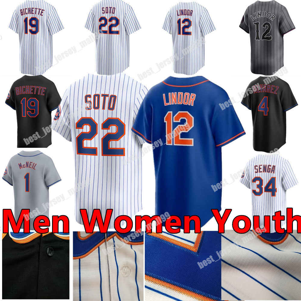 Custom Francisco Lindor Jersey Bo Bichette Juan Soto Francisco Alvarez Kodai Senga Mark Vientos Brandon Nimmo Edwin Mets Diaz Jeff McNeil Baseball Men Women Youth