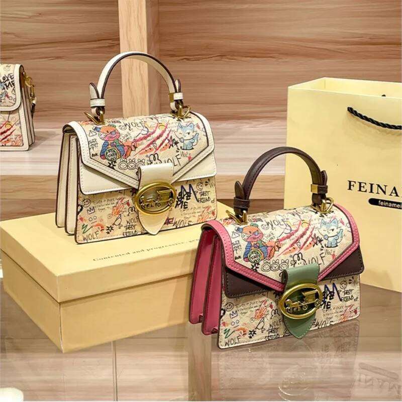 Women's 2024 New High end Luxury Printed One Shoulder Handbag Contrast Color Minimalist Fashion Crossbody Bag