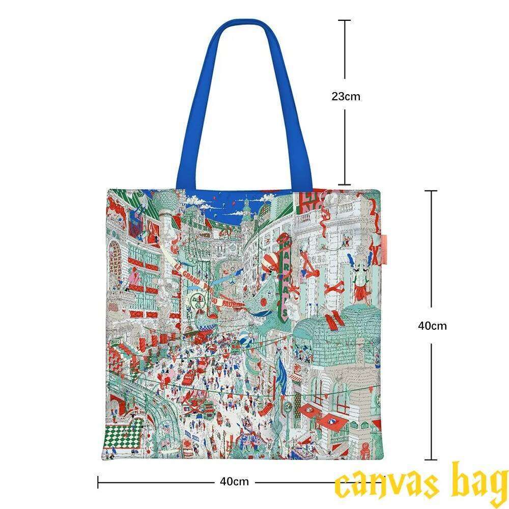 French New Fubao Avenue City of Paris Canvas Women's Handheld Cloth Students Carry School Shoulder Bag XJ260131