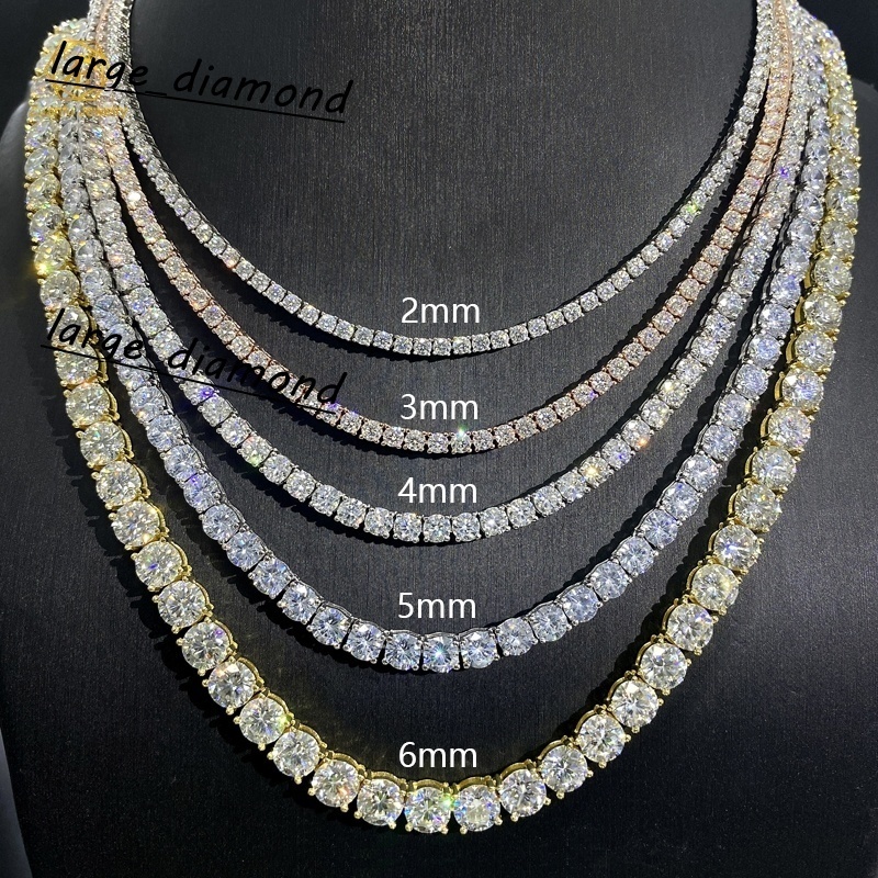 Hip Hop Jewelry 20mm-65mm Pass Diamond Tester Large Stock VVS Moissanite Diamond 925 Silver Iced Out Tennis Chain Necklaces